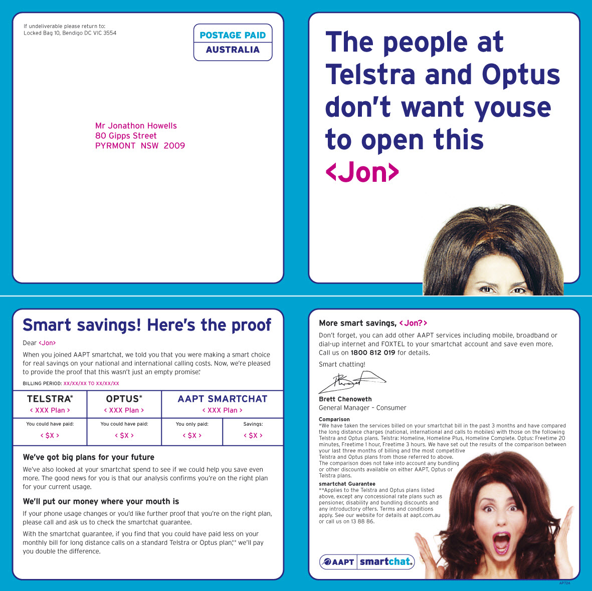 Direct mail piece in postcard format implemented by AAPT